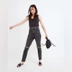 27 Madewell The Momjean in Pennhurst Wash Ripped Edition black grey gray jeans